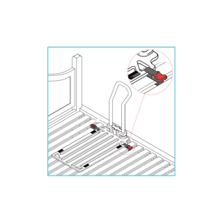 Sengegrebet monteres på sengens lamelbund med de to medfølgende stropper